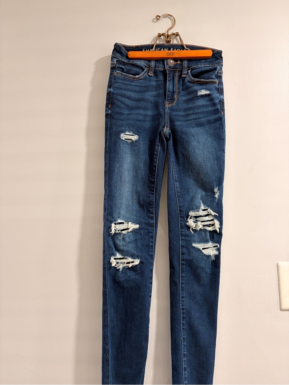 American Eagle Outfitters Women's Ripped Skinny Jeans - Dark Blue